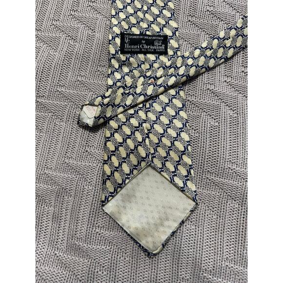 Vintage Henri Christian cream geometric print silk tie - Picture 3 of 5
